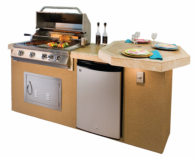 KoKoMo Grills Poly 7'6" BBQ Island with Octagon Bar on Three Sides and Built in BBQ Grill