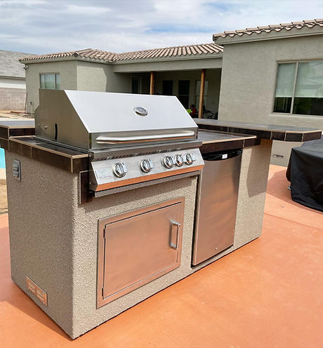 KoKoMo Grills St. John 7'6" BBQ Island W High Bar on three sides and Lights 4 Burner BBQ Grill