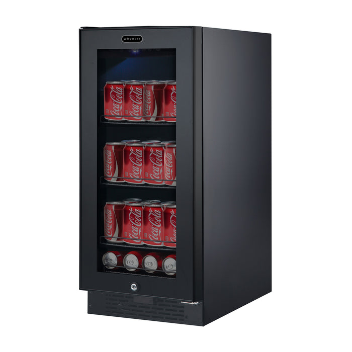 Whynter 15" Built-in Black Glass 80-can capacity 3.4 cu ft. Beverage Refrigerator | BBR-801BG