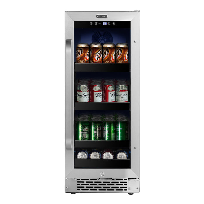 Whynter 15 inch Built-In 80 Can Undercounter Stainless Steel Beverage Refrigerator cooler with Reversible Door, Digital Control, Lock and Carbon Filter | BBR-838SB