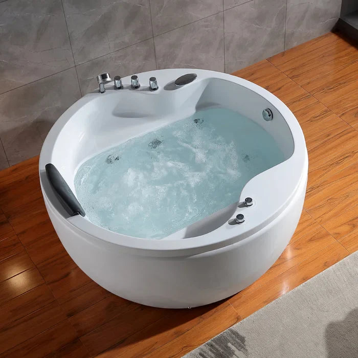 Empava 59 in. Freestanding Round Whirlpool Bathtub with Faucet | EMPV-59JT005