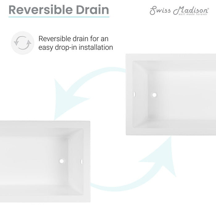 Swiss Madison Voltaire 66" x 36" Reversible Drain Drop-In Bathtub | SM-DB568