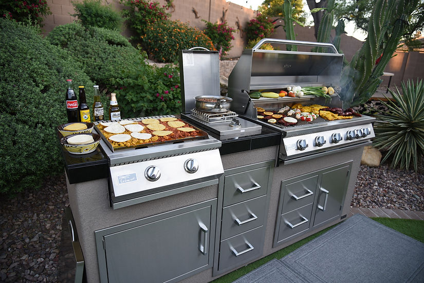 KoKoMo Grills Teppanyaki, Griddle, Built in BBQ Grill with Side Burner, Storage Drawers 7'6"