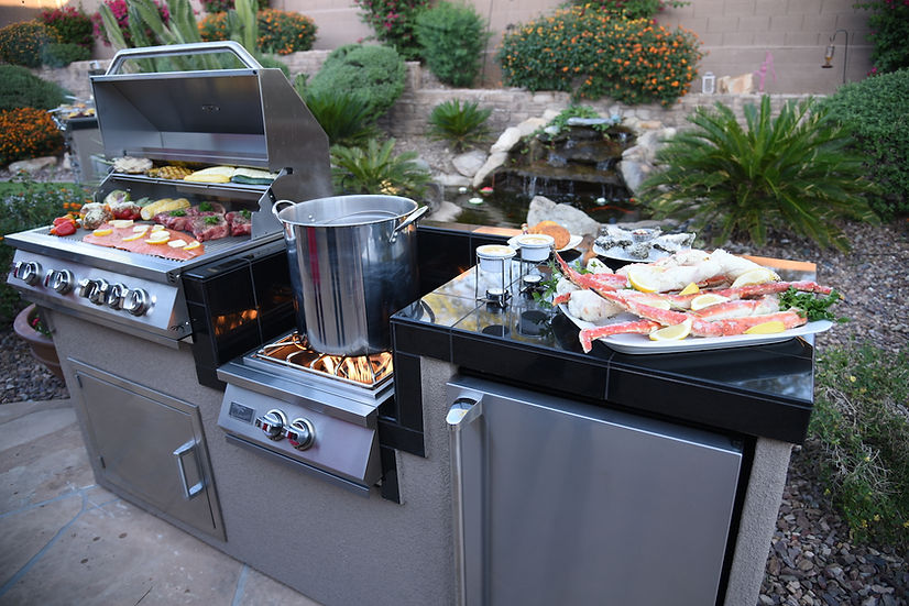 KoKoMo Grills Teppanyaki, Griddle, Built in BBQ Grill with Side Burner, Storage Drawers 7'6"