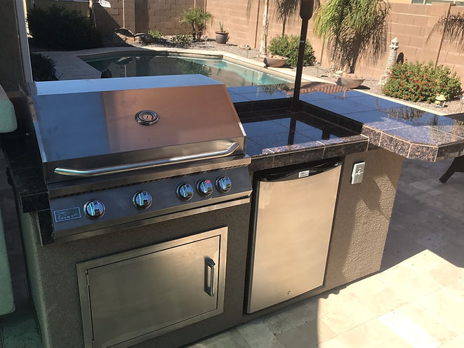 KoKoMo Grills St. John 7'6" BBQ Island W High Bar on three sides and Lights 4 Burner BBQ Grill