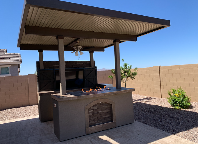 KoKoMo Grills Barn Door TV Wall BBQ Island Pergola Firepit 4 Burner Built In BBQ St.Croix