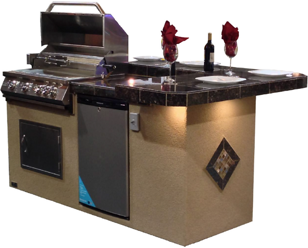 KoKoMo Grills St. John 7'6" BBQ Island W High Bar on three sides and Lights 4 Burner BBQ Grill