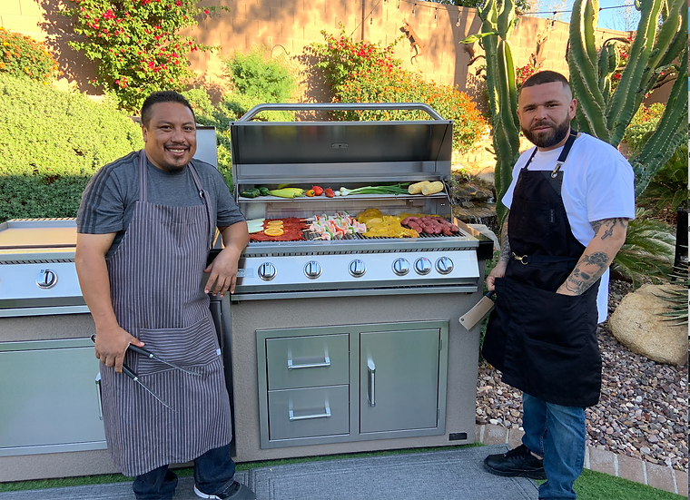 KoKoMo Grills Teppanyaki, Griddle, Built in BBQ Grill with Side Burner, Storage Drawers 7'6"