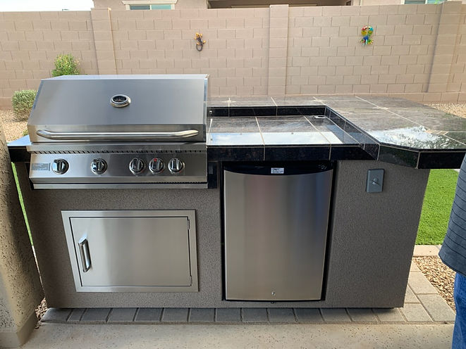 KoKoMo Grills St. John 7'6" BBQ Island W High Bar on three sides and Lights 4 Burner BBQ Grill