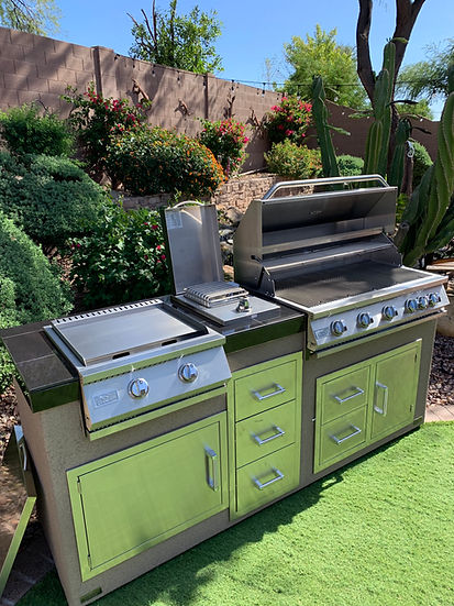 KoKoMo Grills Teppanyaki, Griddle, Built in BBQ Grill with Side Burner, Storage Drawers 7'6"