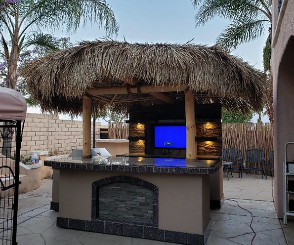 KoKoMo Grills Built In BBQ Island Outdoor Kitchen Palapa with Built In BBQ Grill T.V. and Refrigerator