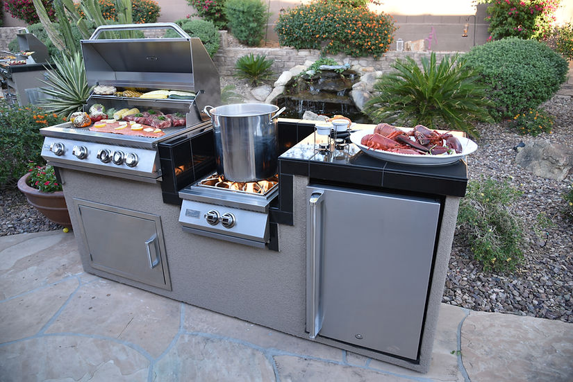 KoKoMo Grills Teppanyaki, Griddle, Built in BBQ Grill with Side Burner, Storage Drawers 7'6"