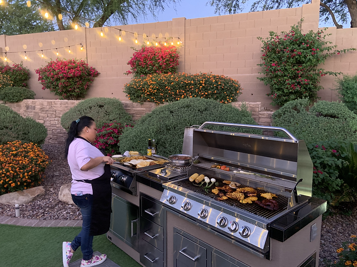 KoKoMo Grills Teppanyaki, Griddle, Built in BBQ Grill with Side Burner, Storage Drawers 7'6"