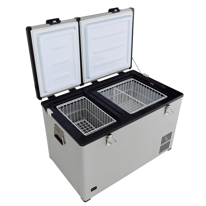 Whynter 90 Quart Dual Zone Portable Fridge/ Freezer with 12v Option and Wheels | FM-901DZ