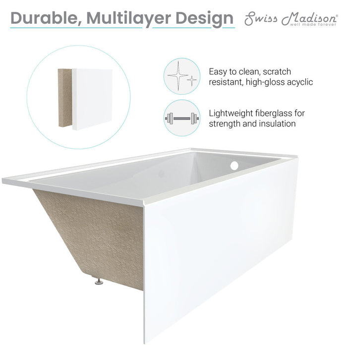 Swiss Madison Voltaire 54" x 30" Left-Hand Drain Alcove Bathtub with Apron | SM-AB557
