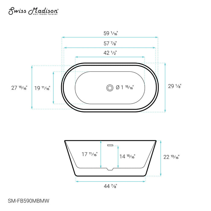 Swiss Madison Claire 60" Freestanding Bathtub Matte Black and Matte White | SM-FB590MBMW