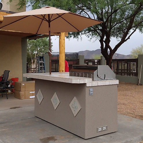 KoKoMo Grills St. John 7'6" BBQ Island W High Bar on three sides and Lights 4 Burner BBQ Grill
