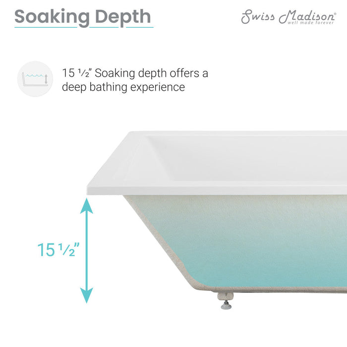 Swiss Madison Voltaire 60" x 36" Reversible Drain Drop-In Bathtub | SM-DB570