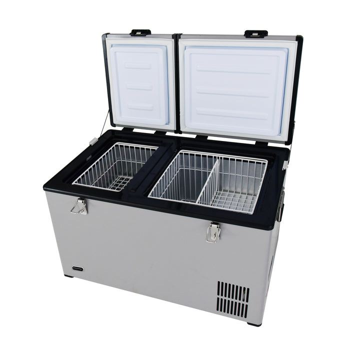 Whynter 90 Quart Dual Zone Portable Fridge/ Freezer with 12v Option and Wheels | FM-901DZ