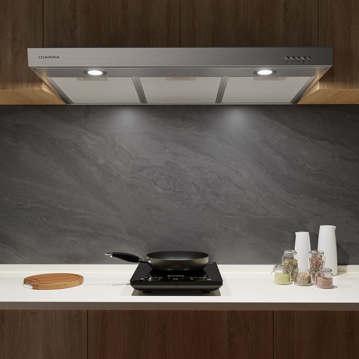 CIARRA 30" 200 CFM Under Cabinet Convertible Range Hood in Stainless Steel with LED Lights