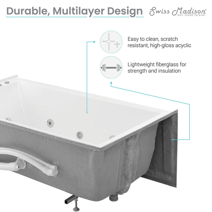 Swiss Madison Avancer 60" x 36" Right-Hand Drain Rectangular Alcove Whirlpool Bathtub with Apron | SM-AB591