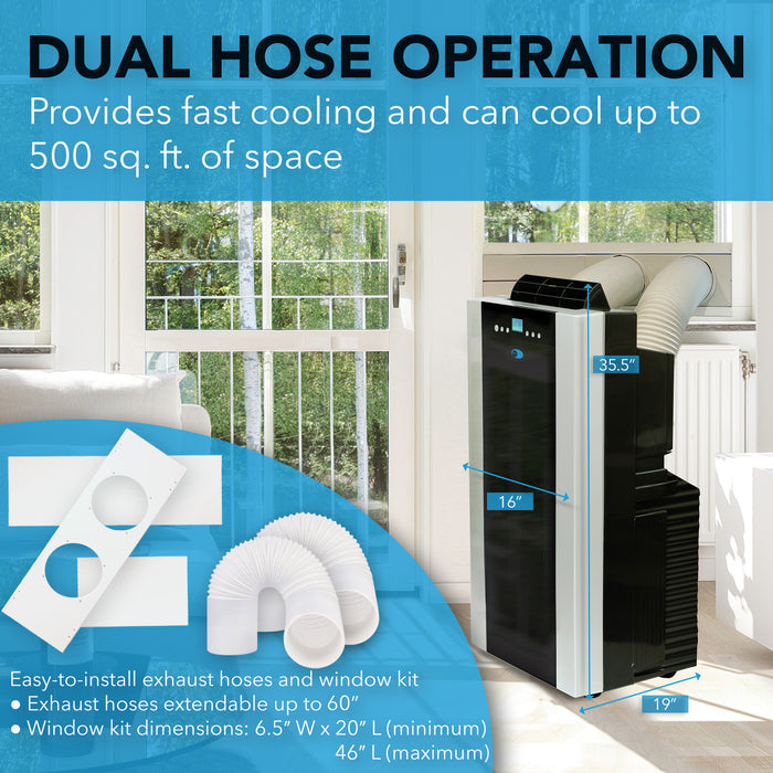 Whynter 14,000 (9,500 BTU SACC) BTU Dual Hose Cooling Portable Air Conditioner, Dehumidifier, and Fan with Activated Carbon Filter plus Storage bag, up to 500 sq ft in Platinum/Black | ARC-14S