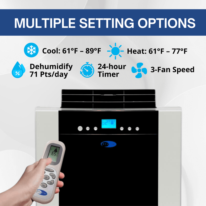 Whynter 14,000 BTU (9,200 BTU SACC) Dual Hose Cooling Portable Air Conditioner, Heater, Dehumidifier, and Fan with Activated Carbon Filter plus Storage bag, up to 500 sq ft in Platinum/Black | ARC-14SH