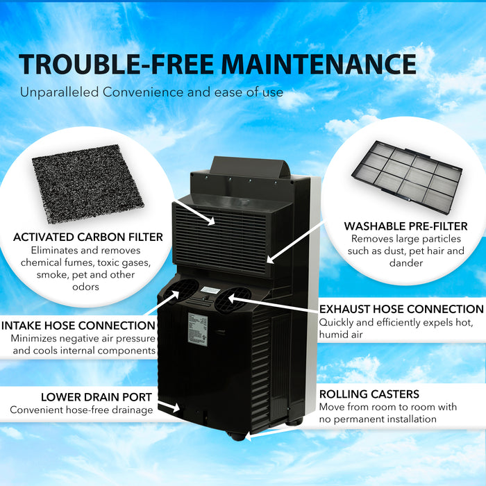 Whynter 14,000 BTU (9,200 BTU SACC) Dual Hose Cooling Portable Air Conditioner, Heater, Dehumidifier, and Fan with Activated Carbon Filter plus Storage bag, up to 500 sq ft in Platinum/Black | ARC-14SH