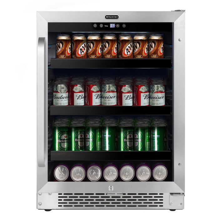 Whynter 24 inch Built-In 140 Can Undercounter Stainless Steel Beverage Refrigerator cooler with Reversible Door, Digital Control, Lock and Carbon Filter | BBR-148SB