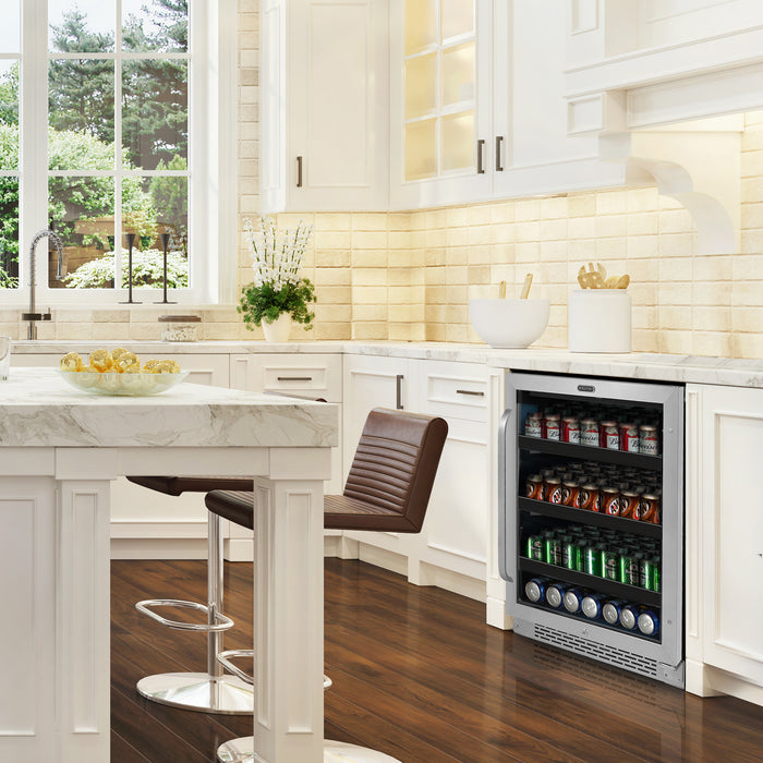 Whynter 24 inch Built-In 140 Can Undercounter Stainless Steel Beverage Refrigerator cooler with Reversible Door, Digital Control, Lock and Carbon Filter | BBR-148SB