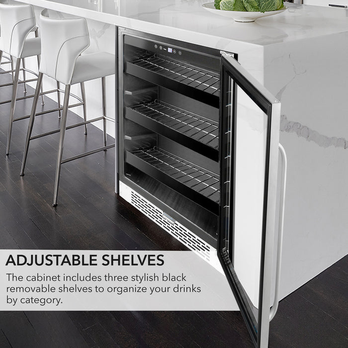 Whynter 24 inch Built-In 140 Can Undercounter Stainless Steel Beverage Refrigerator cooler with Reversible Door, Digital Control, Lock and Carbon Filter | BBR-148SB