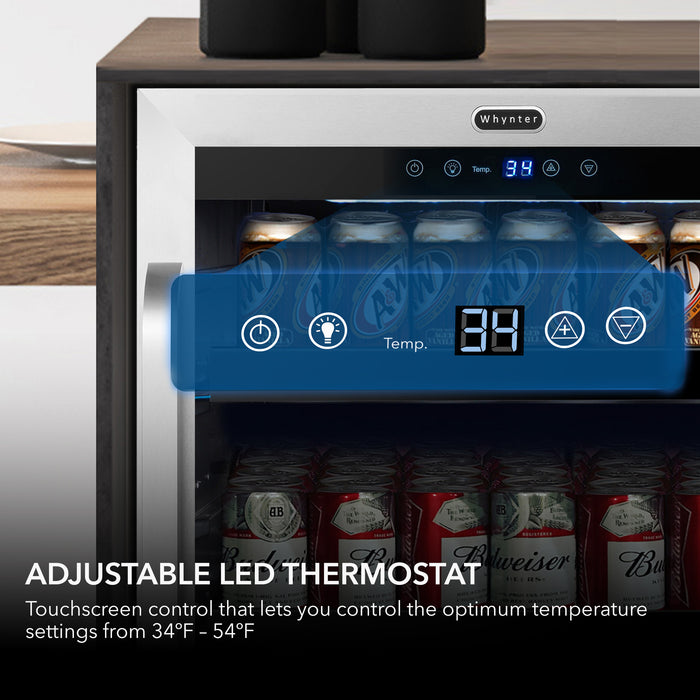 Whynter 24 inch Built-In 140 Can Undercounter Stainless Steel Beverage Refrigerator cooler with Reversible Door, Digital Control, Lock and Carbon Filter | BBR-148SB