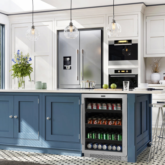 Whynter 24 inch Built-In 140 Can Undercounter Stainless Steel Beverage Refrigerator cooler with Reversible Door, Digital Control, Lock and Carbon Filter | BBR-148SB