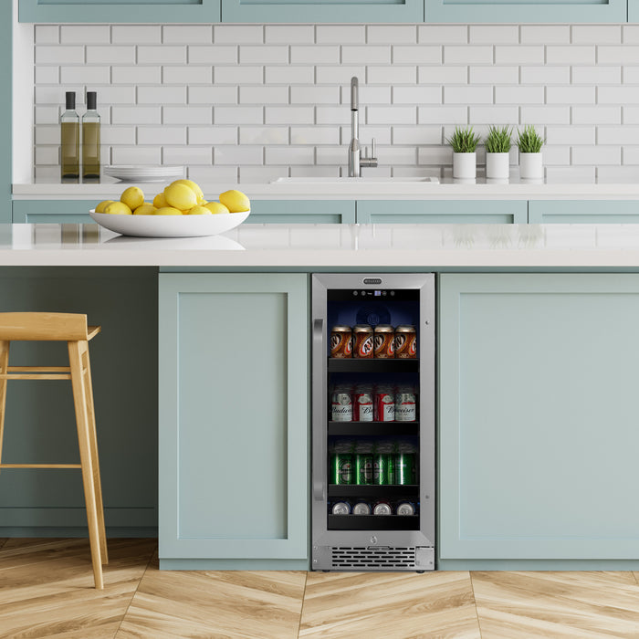 Whynter 15 inch Built-In 80 Can Undercounter Stainless Steel Beverage Refrigerator cooler with Reversible Door, Digital Control, Lock and Carbon Filter | BBR-838SB