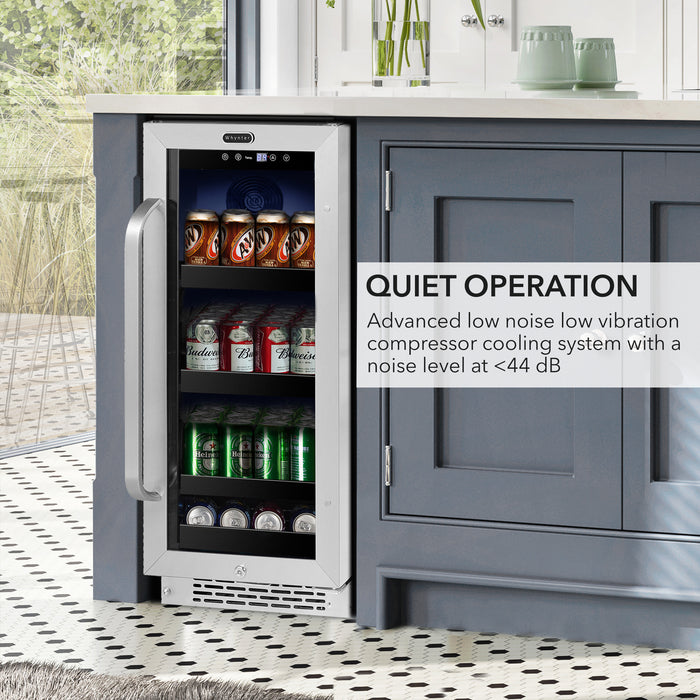 Whynter 15 inch Built-In 80 Can Undercounter Stainless Steel Beverage Refrigerator cooler with Reversible Door, Digital Control, Lock and Carbon Filter | BBR-838SB