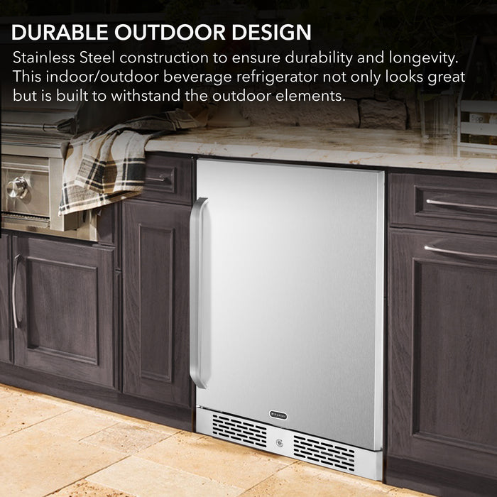 Whynter 24" Built-In Energy Star 5.3 cu. ft. Indoor/Outdoor Beverage Refrigerator Cooler Weather Proof in Stainless Steel with Lock and Optional Caster Wheels | BOR-53024-SSW/BOR-53024-SSWa