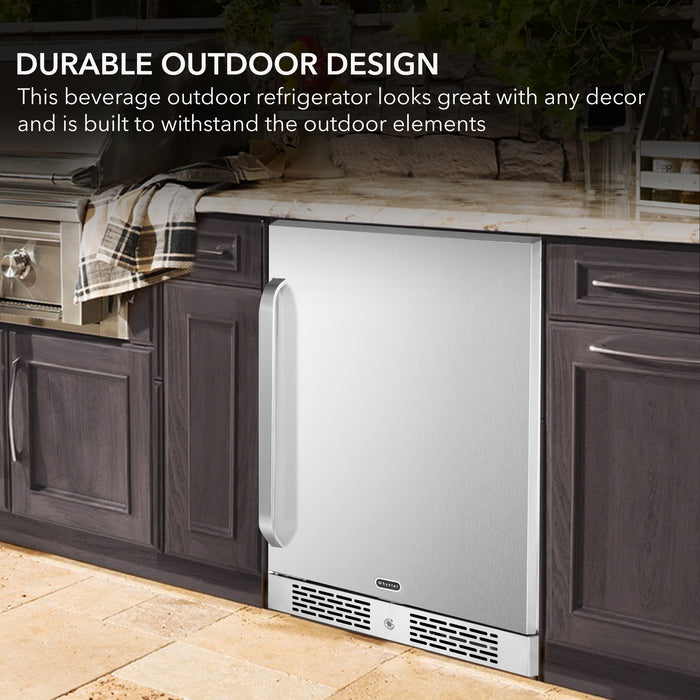 Whynter 24" Built-In Energy Star 5.3 cu. ft. Indoor/Outdoor Beverage Refrigerator Cooler Weather Proof in Stainless Steel with Lock and Optional Caster Wheels | BOR-53024-SSW/BOR-53024-SSWa