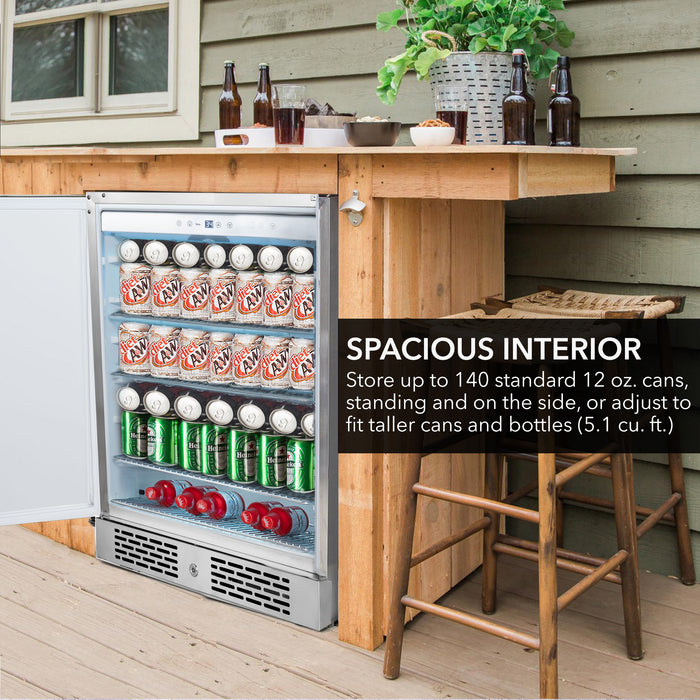 Whynter 24" Built-In Energy Star 5.3 cu. ft. Indoor/Outdoor Beverage Refrigerator Cooler Weather Proof in Stainless Steel with Lock and Optional Caster Wheels | BOR-53024-SSW/BOR-53024-SSWa