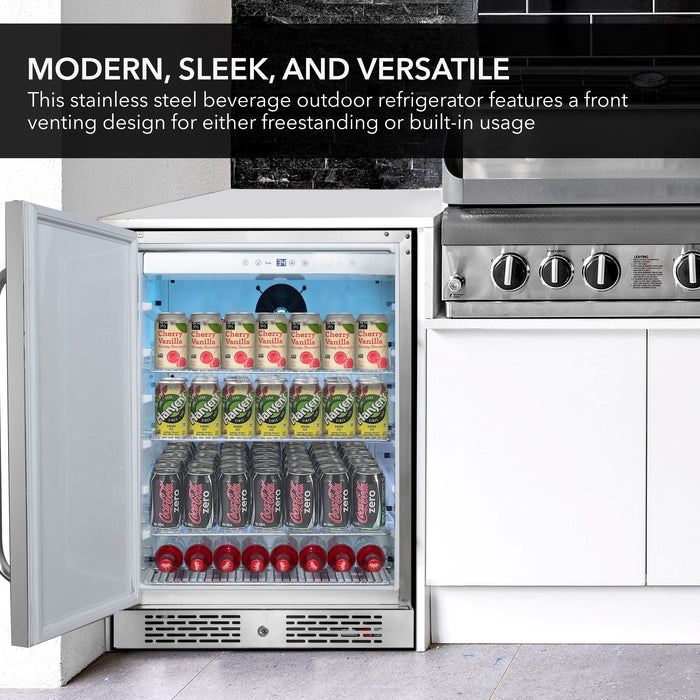 Whynter 24" Built-In Energy Star 5.3 cu. ft. Indoor/Outdoor Beverage Refrigerator Cooler Weather Proof in Stainless Steel with Lock and Optional Caster Wheels | BOR-53024-SSW/BOR-53024-SSWa