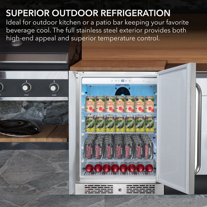 Whynter 24" Built-In Energy Star 5.3 cu. ft. Indoor/Outdoor Beverage Refrigerator Cooler Weather Proof in Stainless Steel with Lock and Optional Caster Wheels | BOR-53024-SSW/BOR-53024-SSWa