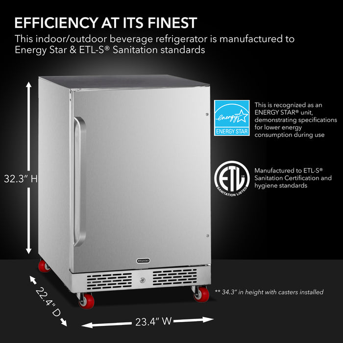 Whynter 24" Built-In Energy Star 5.3 cu. ft. Indoor/Outdoor Beverage Refrigerator Cooler Weather Proof in Stainless Steel with Lock and Optional Caster Wheels | BOR-53024-SSW/BOR-53024-SSWa