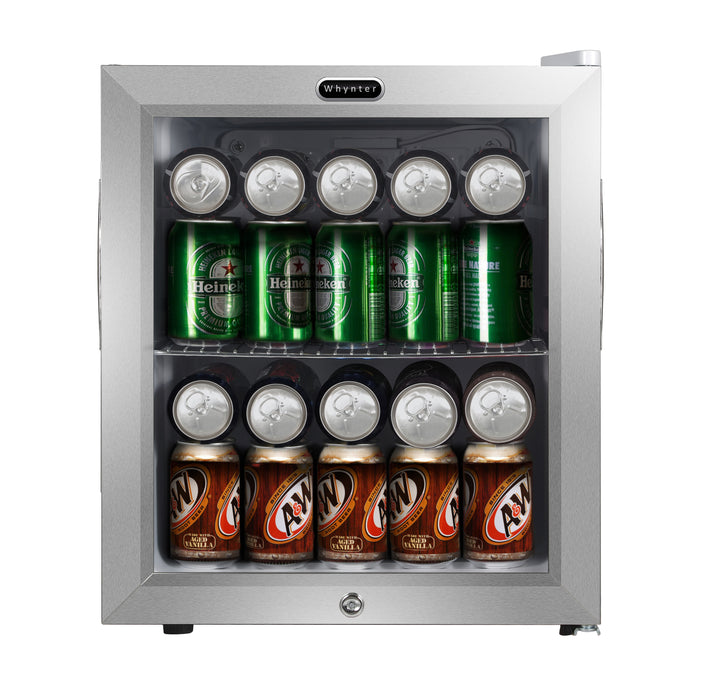 Whynter 62 Can Freestanding Beverage Refrigerator cooler With Lock Stainless Steel | BR-062WS