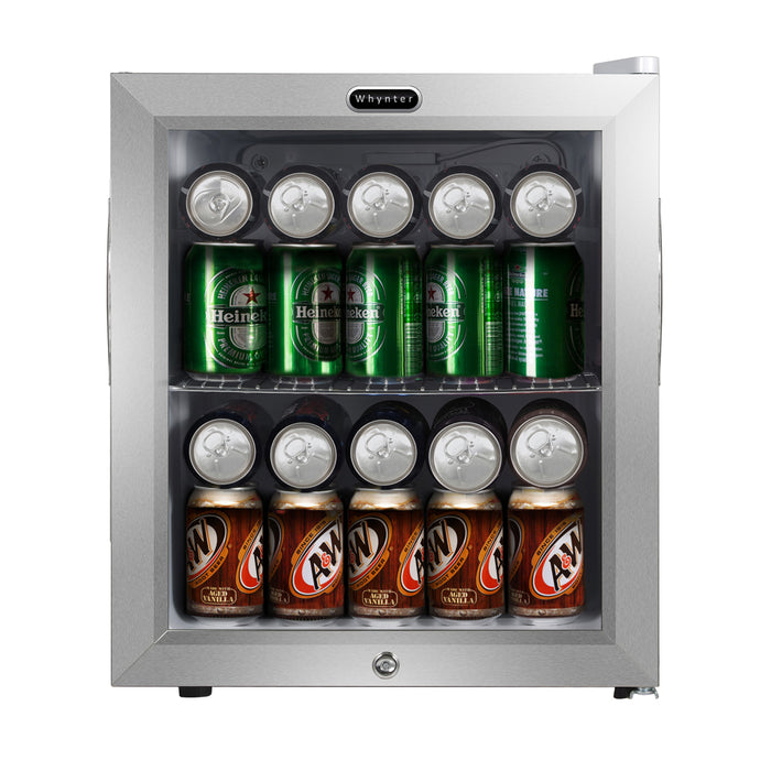 Whynter 62 Can Freestanding Beverage Refrigerator cooler With Lock Stainless Steel | BR-062WS