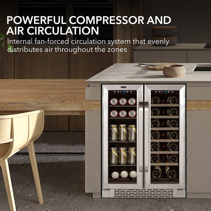 Whynter 24″ Built-In French Door Dual Zone 20 Bottle Wine Refrigerator 60 Can Beverage Center | BWB-2060FDS/BWB-2060FDSa