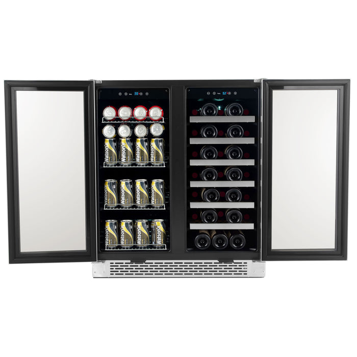 Whynter 30″ Built-In French Door Dual Zone 33 Bottle Wine Refrigerator 88 Can Beverage Center | BWB-3388FDS/BWB-3388FDSa