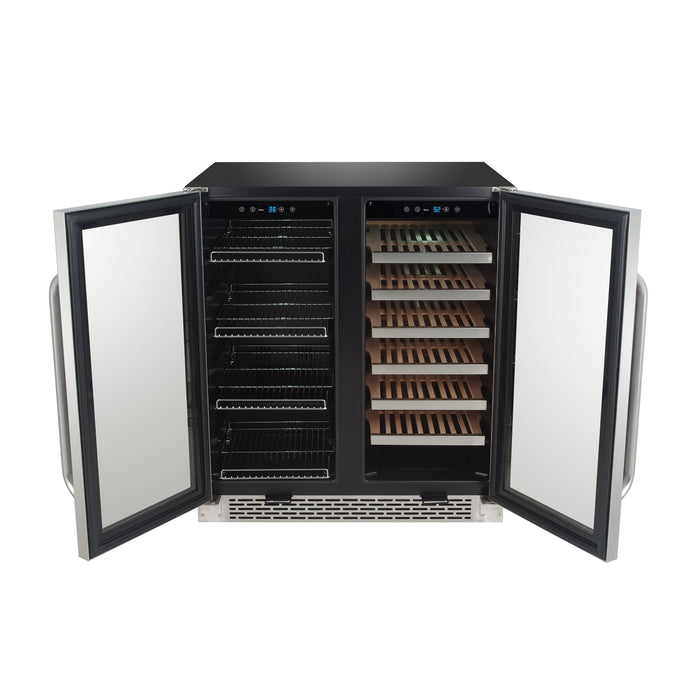Whynter 30″ Built-In French Door Dual Zone 33 Bottle Wine Refrigerator 88 Can Beverage Center | BWB-3388FDS/BWB-3388FDSa