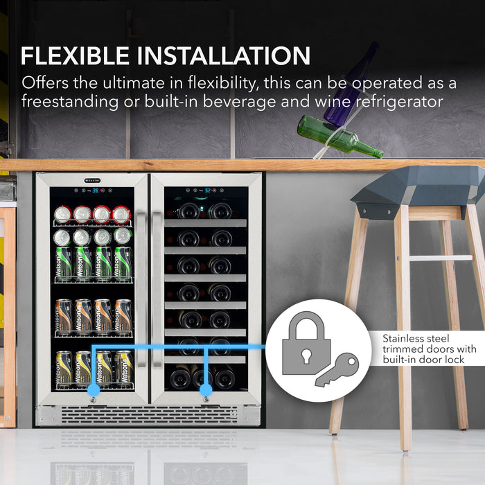 Whynter 30″ Built-In French Door Dual Zone 33 Bottle Wine Refrigerator 88 Can Beverage Center | BWB-3388FDS/BWB-3388FDSa