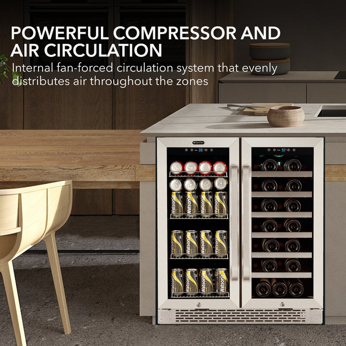 Whynter 30″ Built-In French Door Dual Zone 33 Bottle Wine Refrigerator 88 Can Beverage Center | BWB-3388FDS/BWB-3388FDSa