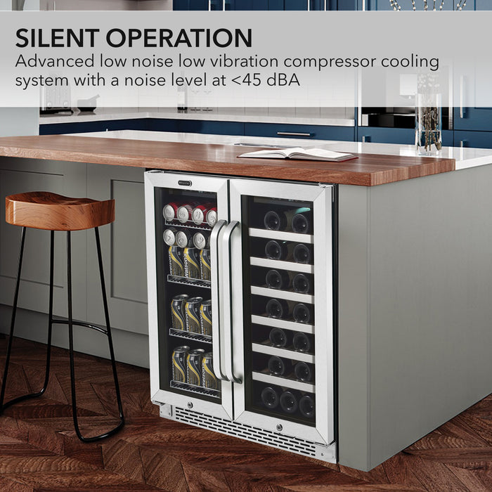 Whynter 30″ Built-In French Door Dual Zone 33 Bottle Wine Refrigerator 88 Can Beverage Center | BWB-3388FDS/BWB-3388FDSa