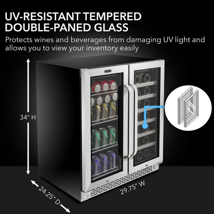 Whynter 30″ Built-In French Door Dual Zone 33 Bottle Wine Refrigerator 88 Can Beverage Center | BWB-3388FDS/BWB-3388FDSa